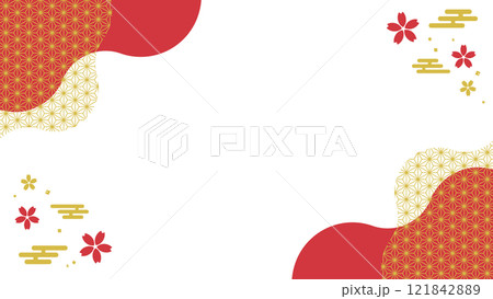 和風 フレーム 赤 金色 麻の葉 シェイプ 桜 エ霞 和風 フレーム 赤 金色 麻の葉 シェイプ 桜 エ霞 121842889