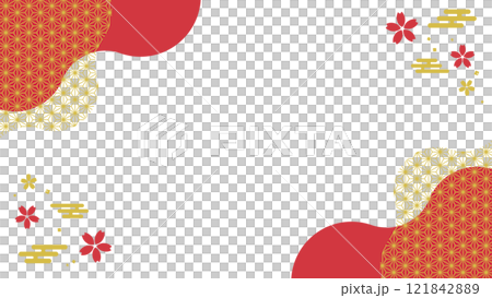 和風 フレーム 赤 金色 麻の葉 シェイプ 桜 エ霞 和風 フレーム 赤 金色 麻の葉 シェイプ 桜 エ霞 121842889