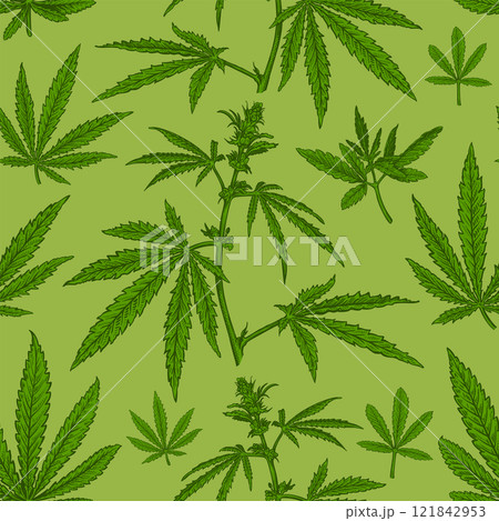 Cannabis sketch seamless pattern 4 121842953