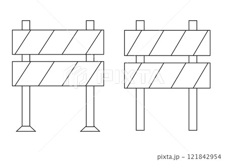 Hurdle roadblock sign, safety protectot icon, symbol. Boundary fence, equipment. security system. Road barrier. 121842954