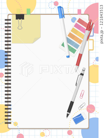 文房具とノートのセット、ポップな背景 121843513
