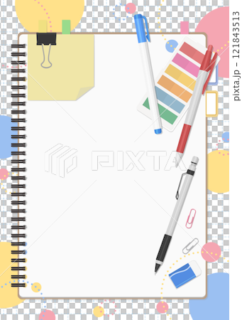 Stationery and notebook set, pop background Stationery and notebook set, pop background 121843513