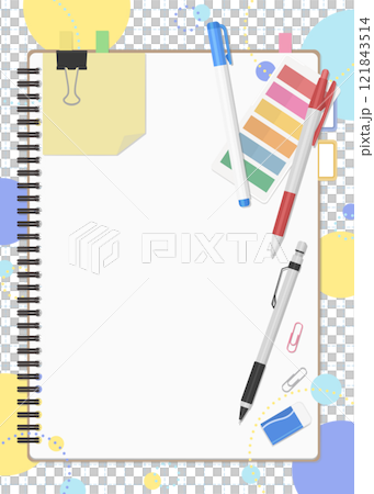 文房具とノートのセット、ポップな背景 121843514