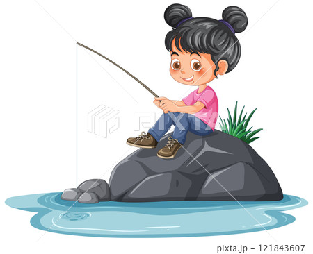 Girl Fishing on a Rock Girl Fishing on a Rock 121843607