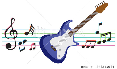 Colorful Music Notes and Electric Guitar 121843614