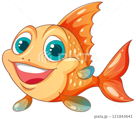 Cheerful Cartoon Orange Fish Illustration Cheerful Cartoon Orange Fish Illustration 121843641