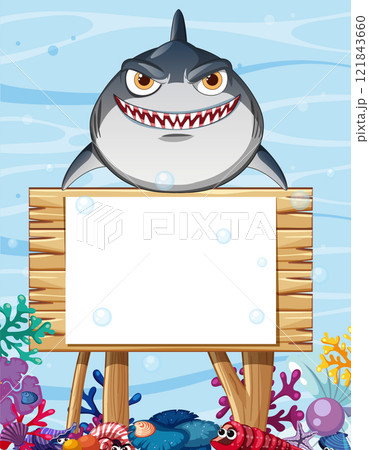 Shark with Blank Sign Underwater 121843660