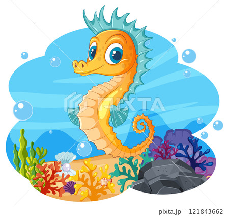 Colorful Seahorse in Vibrant Coral Reef 121843662