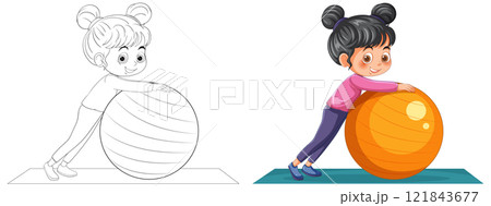 Girl Playing with Exercise Ball Girl Playing with Exercise Ball 121843677