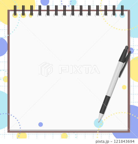 メモ帳とボールペンのセット、ポップな背景 121843694