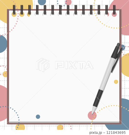 メモ帳とボールペンのセット、ポップな背景 121843695