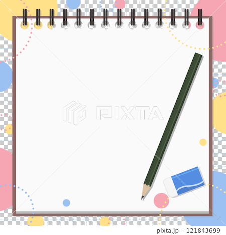 Notepad, pencil, eraser set, pop background Notepad, pencil, eraser set, pop background 121843699