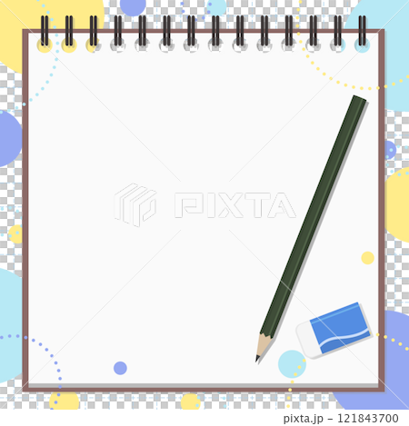Notepad, pencil, eraser set, pop background 121843700