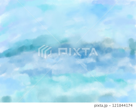 海と山と空の水彩風手書き背景イラスト 海と山と空の水彩風手書き背景イラスト 121844174