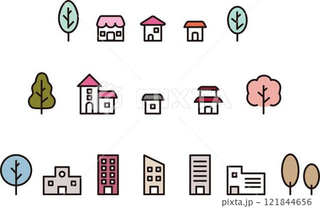 アイコン　家　住宅　建物　不動産　ビジネス　ライフスタイル　ピクトグラム　シンプル　イラスト素材 121844656
