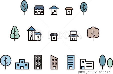 アイコン　家　住宅　建物　不動産　ビジネス　ライフスタイル　ピクトグラム　シンプル　イラスト素材 121844657
