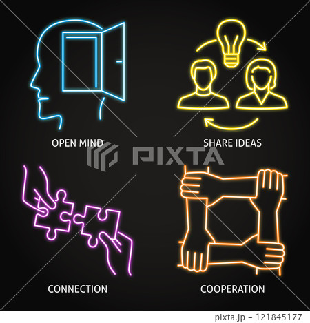Collaboration and support neon icon set 121845177