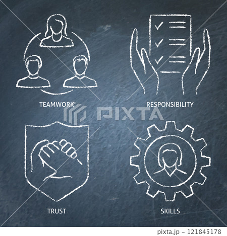 Teamwork and cooperation chalkboard icon set 121845178