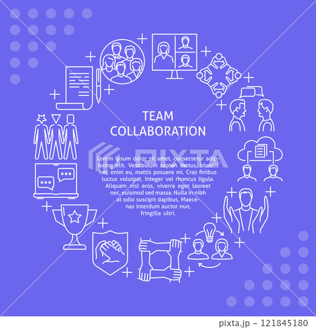 Team collaboration round banner with place for text 121845180
