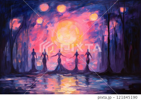 Ethereal moonlight sprites, radiating soft glow and granting wishes - Generative AI 121845190