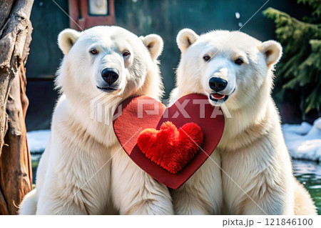 Cool funny polar teddy bears in love on Valentine's Day 121846100