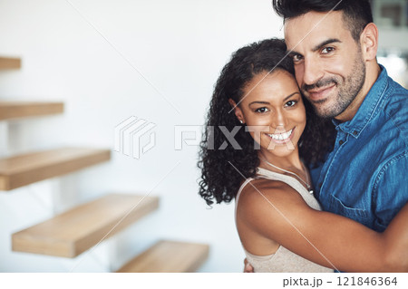 Hugging, love and affection couple loving, happy and smiling. Interracial boyfriend and girlfriend bonding together, dating and feeling positive. Portrait of cheerful married man and woman embracing Hugging, love and affection couple loving, happy and smiling. Interracial boyfriend and girlfriend bonding together, dating and feeling positive. Portrait of cheerful married man and woman embracing 121846364