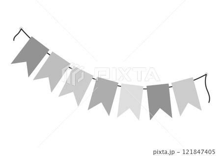 Abstract Pennant garland on string in grayscale. Black Day Party monochrome design element concept 121847405