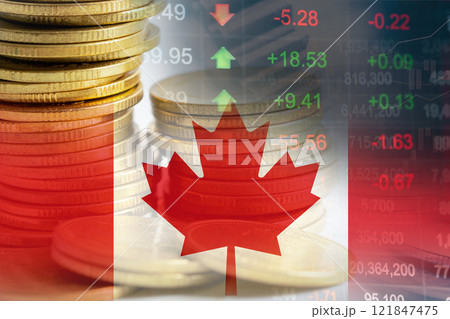 Stock market investment trading financial, coin and Canada flag or Forex for analyze profit finance business trend data. 121847475