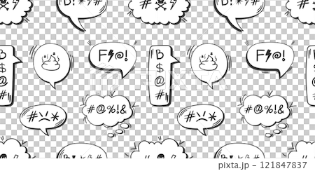 Comic Speech Bubble Pattern with Swear Symbols, Hand-Drawn Doodle Style, Ideal for Comic Strips, Digital Design, Backgrounds, and Humorous Illustrations 121847837