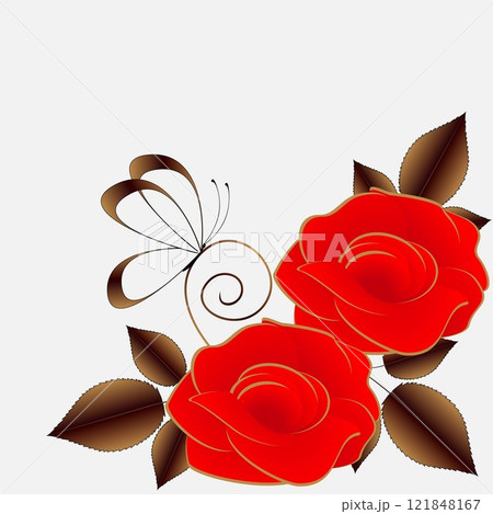 Floral background with red roses and butterfly. Floral background with red roses and butterfly. 121848167
