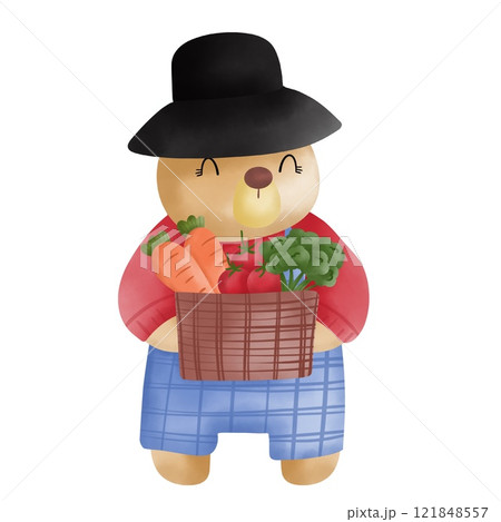 Chubby Cartoon Bear Holding a Basket of Vegetables Illustration Adorable and Wholesome Art. Chubby Cartoon Bear Holding a Basket of Vegetables Illustration Adorable and Wholesome Art. 121848557