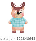 Cartoon Reindeer Wearing a Knitted Sweater Standing 121848643