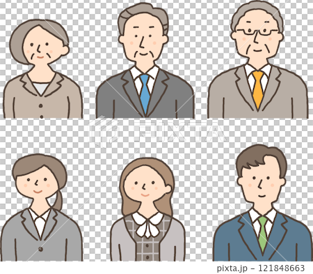 Illustration set of men and women wearing suits Illustration set of men and women wearing suits 121848663