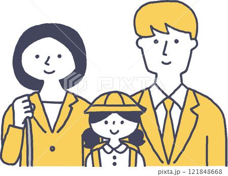 共働きの夫婦と小学生の子供単色 121848668