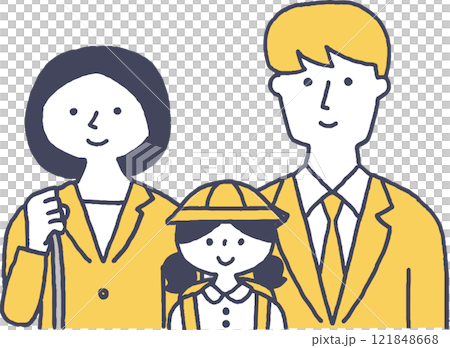 共働きの夫婦と小学生の子供単色 121848668