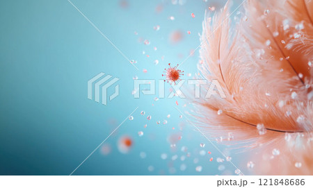 Avian flu concept. virus particle emerging from delicate feathers 121848686