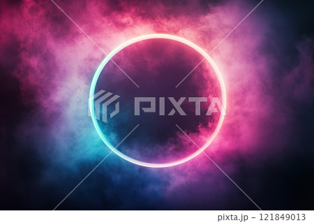 Futuristic gradient background with glowing geometric shapes and soft transitions of neon colors creating a vibrant visual experience 121849013