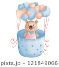Cute Bear Sitting in a Sky Gondola Filled with Balloons Illustration. 121849066