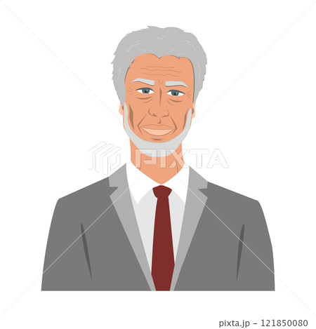 Portrait of a senior man in a costume. Avatar of an elderly business man, vector isolated illustration 121850080
