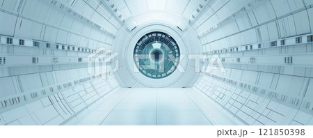 Craft a captivating illustration of a high-tech automated marketing system at eye level, emphasizing innovation and efficiency in a dynamic CG 3D rendering 121850398