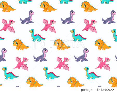 Cute dinosaurs childrens pattern. Vector illustration Cute dinosaurs childrens pattern. Vector illustration 121850922