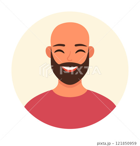Portrait of happy bald man with dark beard. Vector simple flat illustration 121850959
