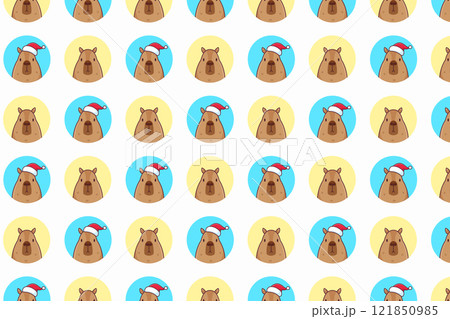 Cute pattern with capybaras. Vector Christmas illustration 121850985