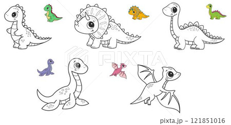 Set of coloring pages with dinosaurs. Vector illustration 121851016