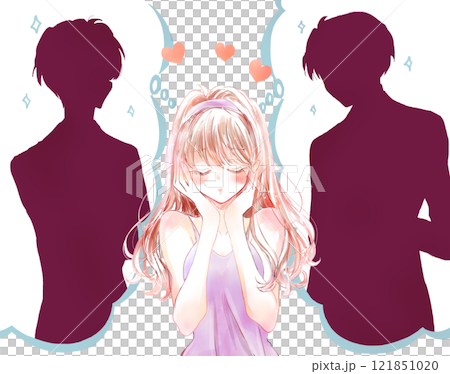 ふたりの男性の間で迷う女性　シルエット 121851020