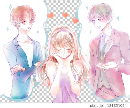 ふたりの男性の間で迷う女性 121851024