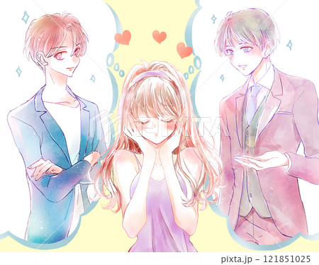 ふたりの男性の間で迷う女性 ふたりの男性の間で迷う女性 121851025