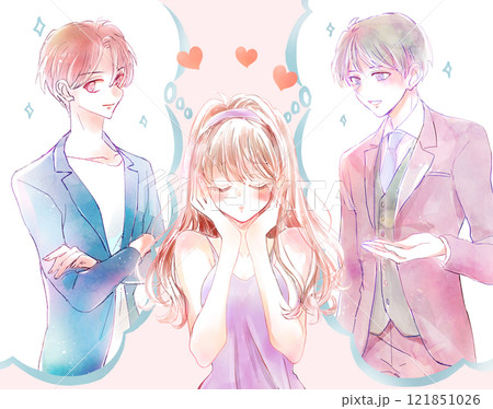 ふたりの男性の間で迷う女性 ふたりの男性の間で迷う女性 121851026