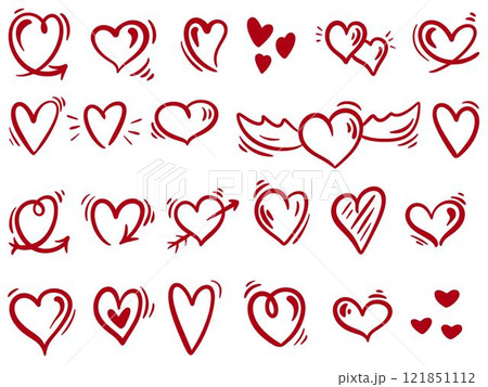 Red doodle hearts set Vector graphics 121851112