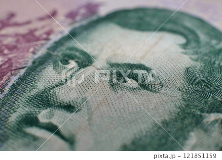 National Argentinian currency - 5 cinco pesos paper banknote close up macro 121851159